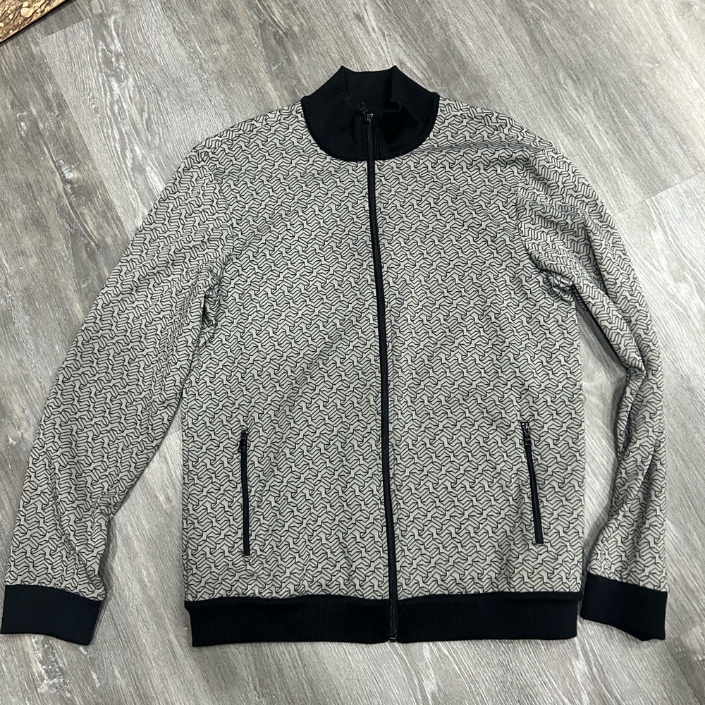 Armani Exchange Black and White Zip-Up Sweater